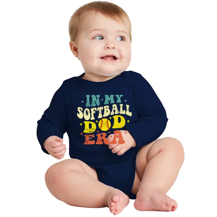 In My Softball Dad Era Vintage Softball Dad Fathers Day Gift Baby Long Sleeve Bodysuit