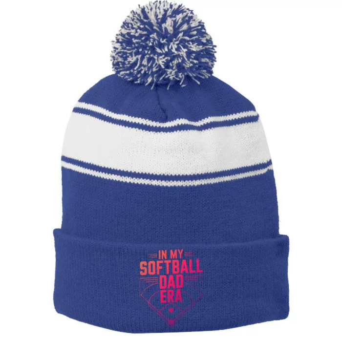 In My Softball Dad Era Softball Team Dad Softball Dads Gift Stripe Pom Pom Beanie