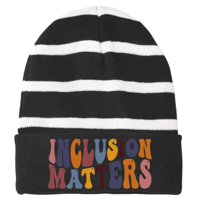 Inclusion Matters Special Education Mindfulness Autism Tee Striped Beanie with Solid Band