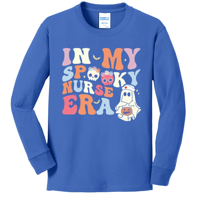 In My Spooky Nurse Era Funny Halloween Nurse Groovy Ghost Gift Kids Long Sleeve Shirt