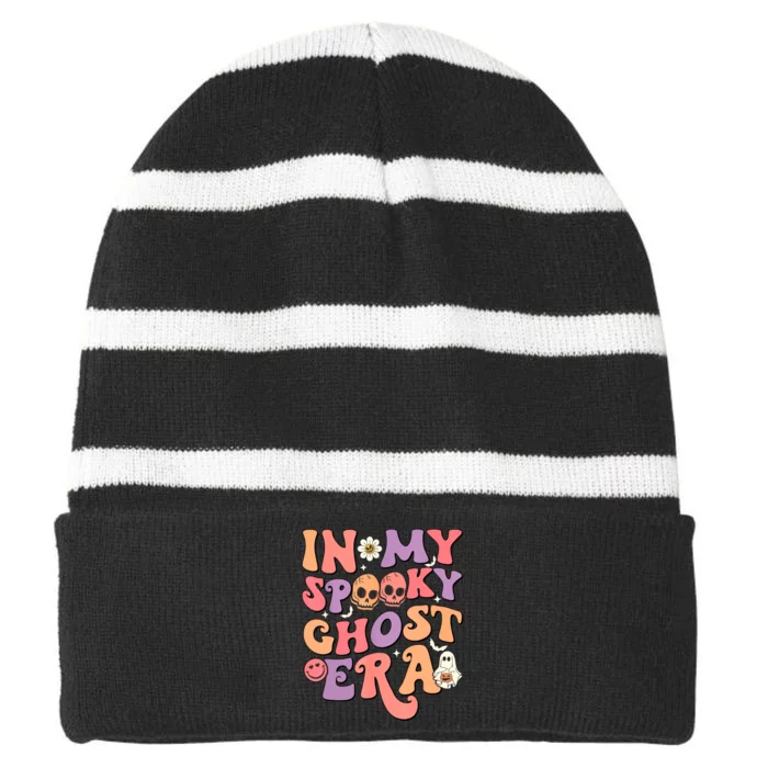 In My Spooky Ghost Era Skeleton Halloween Groovy Striped Beanie with Solid Band