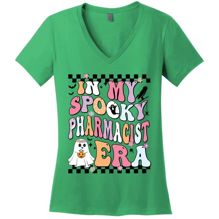 In My Spooky Pharmacist Era Halloween Spooky Ghost Groovy Women's V-Neck T-Shirt