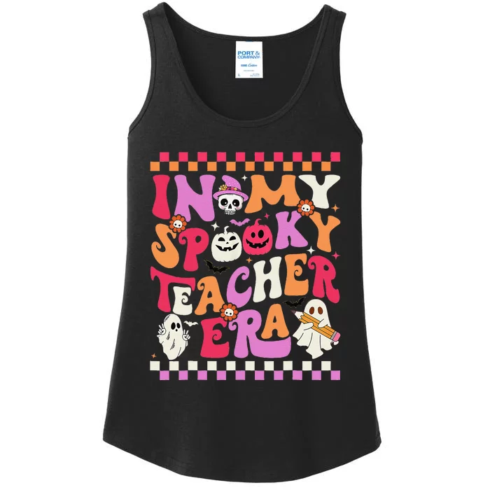 In My Spooky Teacher Era Groovy Ghost Teacher Halloween Gift Ladies Essential Tank