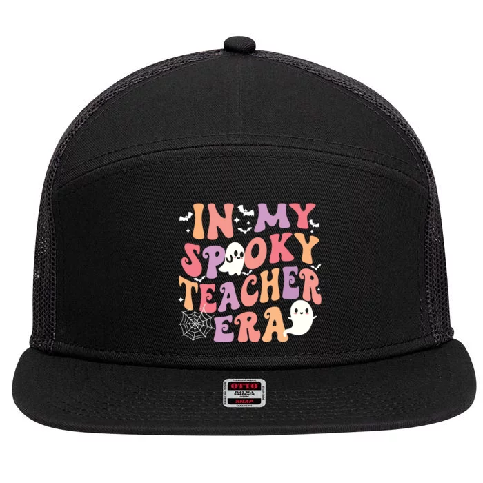 In My Spooky Teacher Era Ghost Halloween Retro Teachers Day 7 Panel Mesh Trucker Snapback Hat