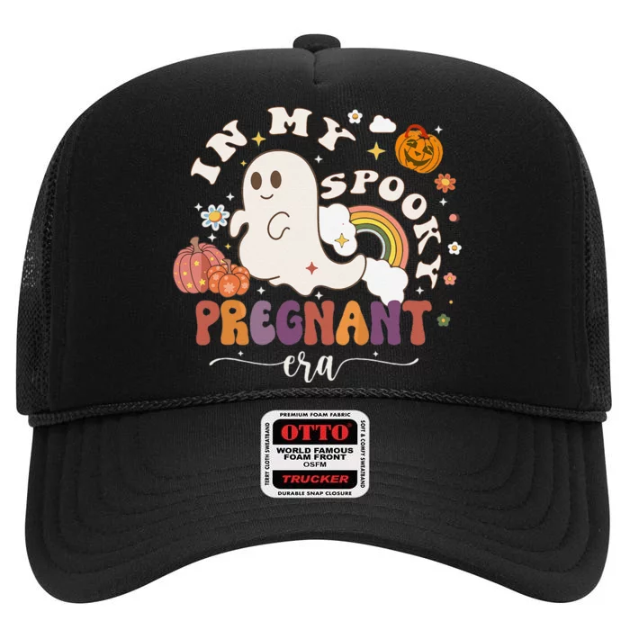 In My Spooky Pregnant Era Ghost Halloween Pregnant High Crown Mesh Trucker Hat