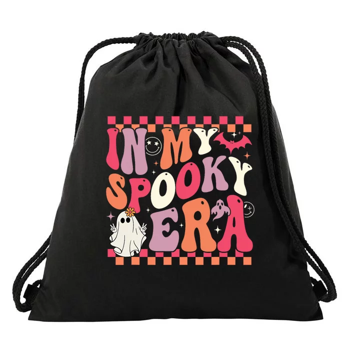 In My Spooky Era Groovy Hippie Halloween Ghost Drawstring Bag