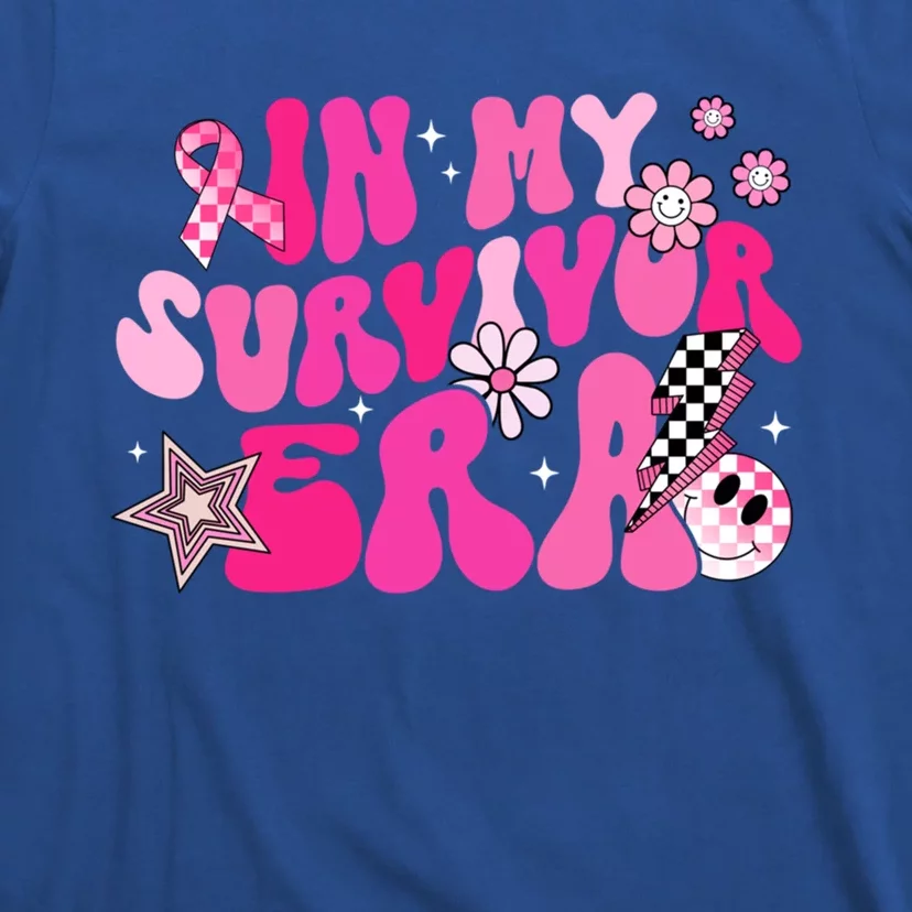 In My Survivor Era Pink Groovy Retro Breast Cancer Awareness Gift T-Shirt