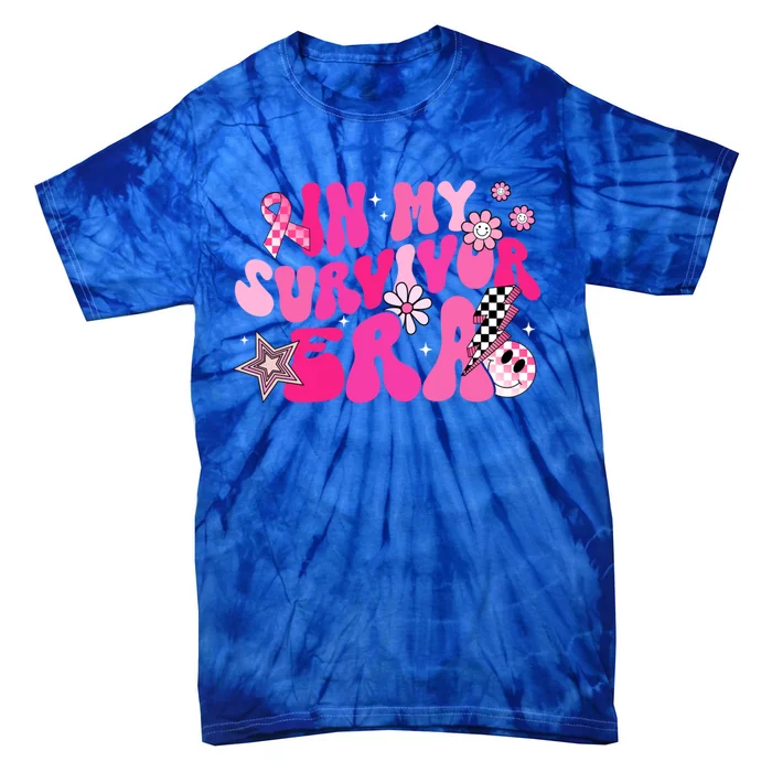 In My Survivor Era Pink Groovy Retro Breast Cancer Awareness Gift Tie-Dye T-Shirt