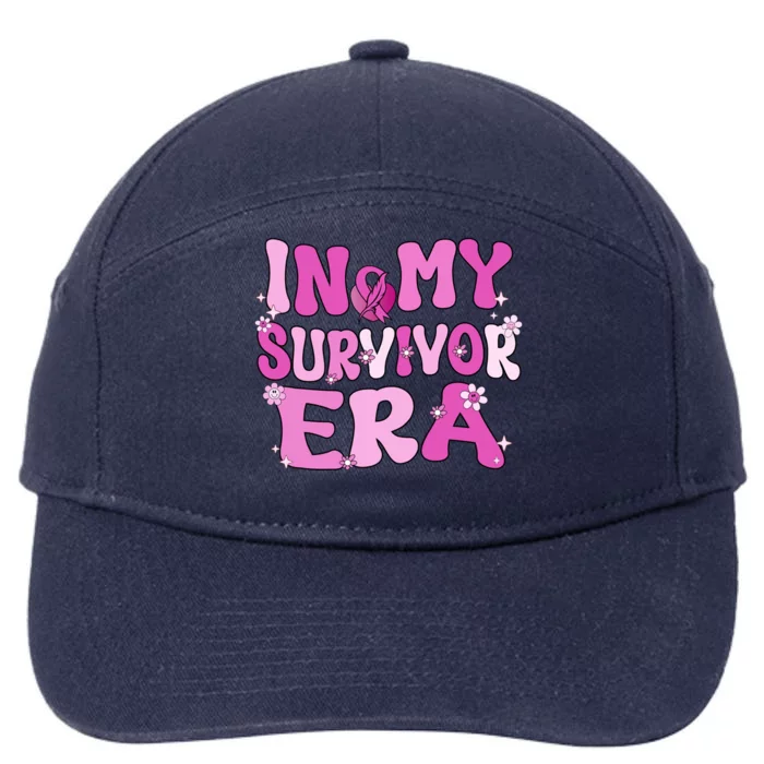 In My Survivor Era Retro Groovy Breast Cancer Awareness Meaningful Gift 7-Panel Snapback Hat