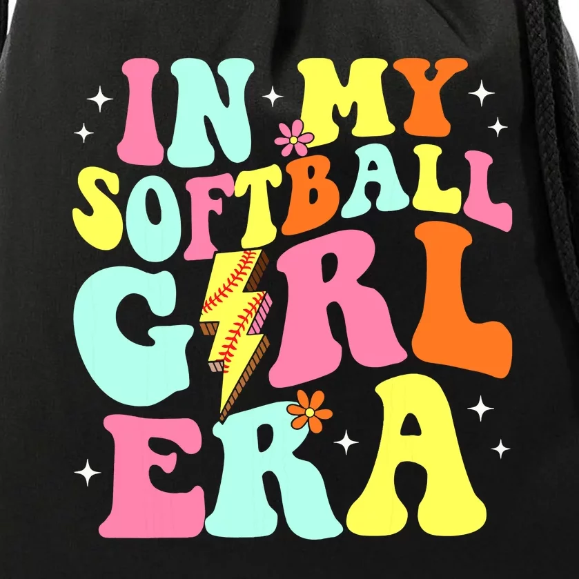 In My Softball Girl Era Retro Groovy Softball Girl Drawstring Bag