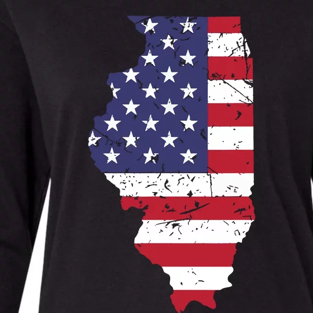 Illinois Map State American Flag 4th Of July Pride Womens Cotton Relaxed Long Sleeve T-Shirt