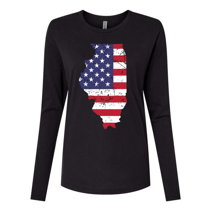 Illinois Map State American Flag 4th Of July Pride Womens Cotton Relaxed Long Sleeve T-Shirt