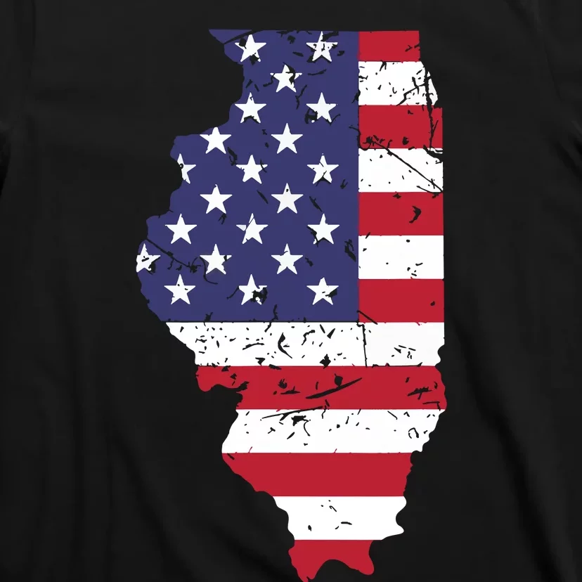 Illinois Map State American Flag 4th Of July Pride T-Shirt