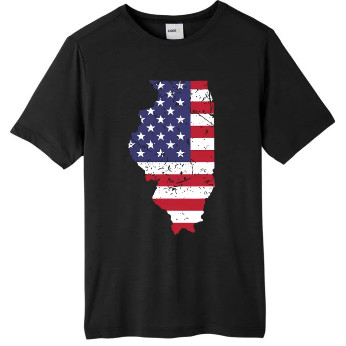 Illinois Map State American Flag 4th Of July Pride ChromaSoft Performance T-Shirt