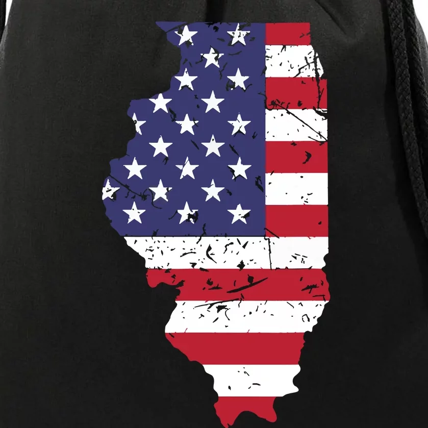 Illinois Map State American Flag 4th Of July Pride Drawstring Bag