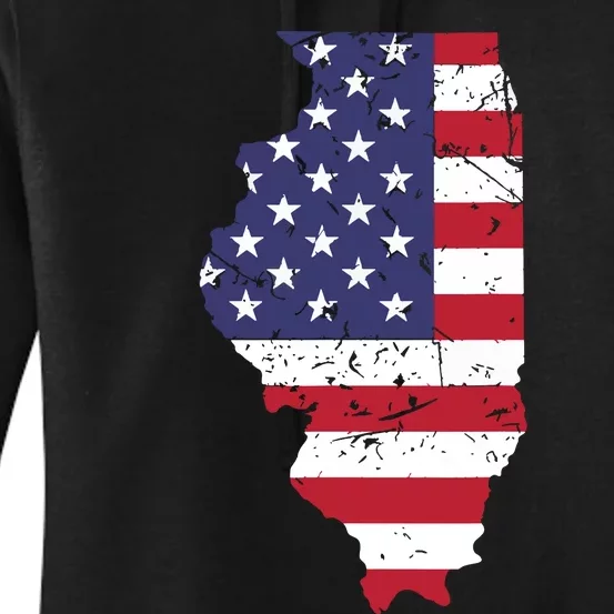 Illinois Map State American Flag 4th Of July Pride Women's Pullover Hoodie