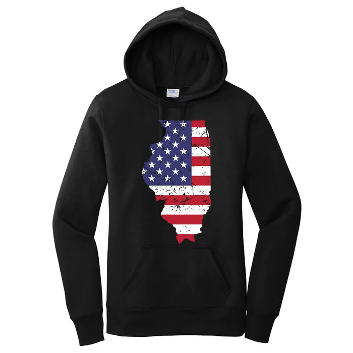 Illinois Map State American Flag 4th Of July Pride Women's Pullover Hoodie