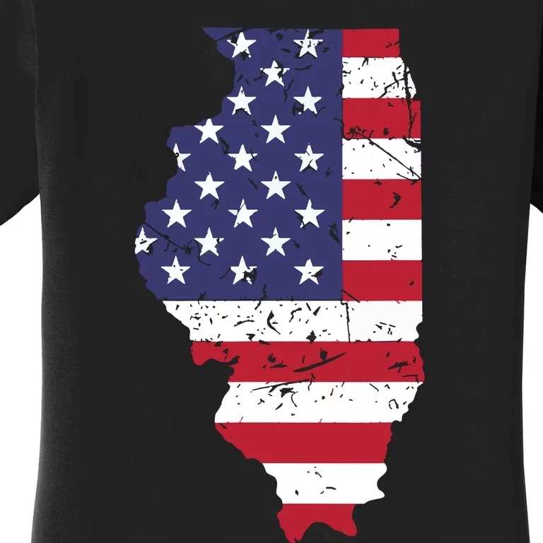 Illinois Map State American Flag 4th Of July Pride Women's T-Shirt