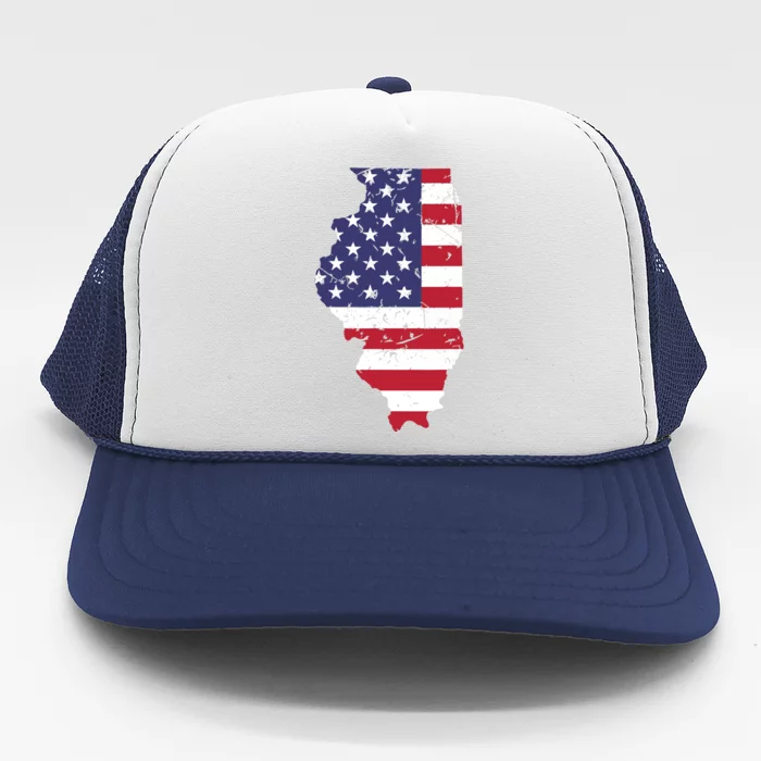 Illinois Map State American Flag 4th Of July Pride Trucker Hat