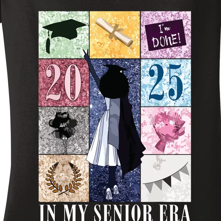 In My Senior Era Class Of 2025 Black Girl Graduate Women's V-Neck T-Shirt