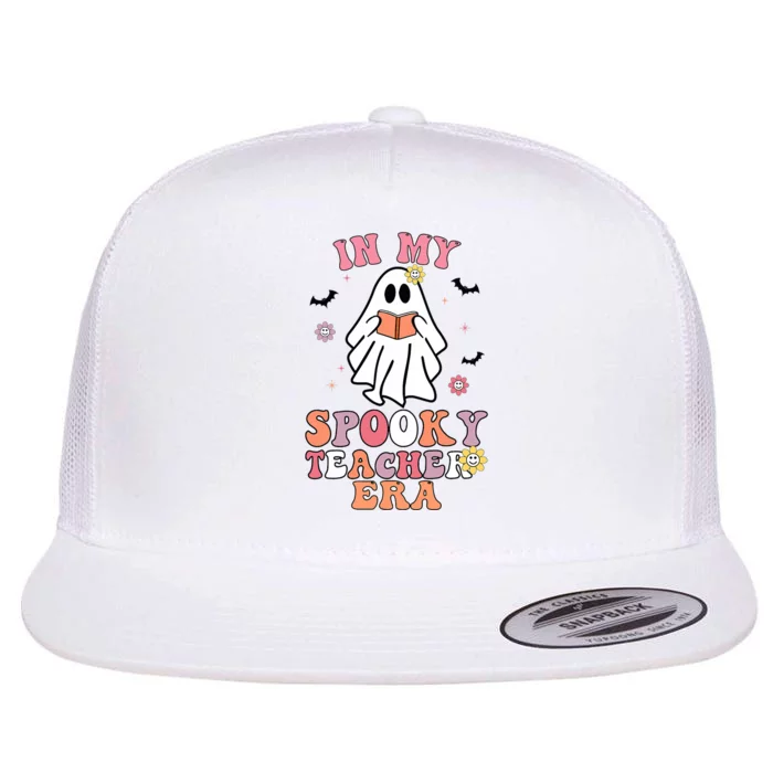 In My Spooky Teacher Era Groovy Hippie Retro Ghost Halloween Flat Bill Trucker Hat