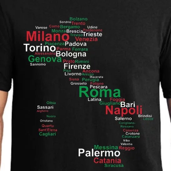 Italy Map Silhouette Flag Towns Cities Rome Travel Europe Pajama Set