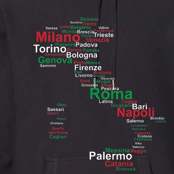 Italy Map Silhouette Flag Towns Cities Rome Travel Europe Premium Hoodie