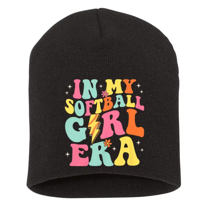 In My Softball Girl Era Retro Groovy Softball Girl Short Acrylic Beanie