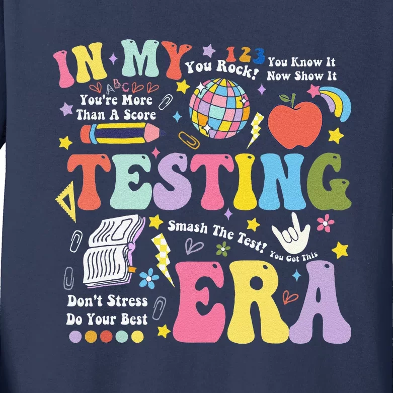 In My Testing Era Teachers Student Rock The Test Testing Day Kids Long Sleeve Shirt