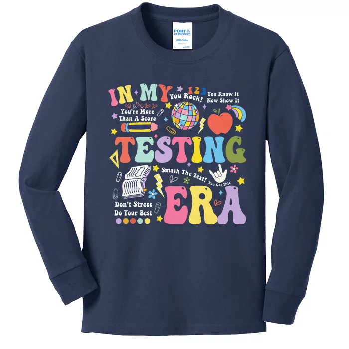 In My Testing Era Teachers Student Rock The Test Testing Day Kids Long Sleeve Shirt