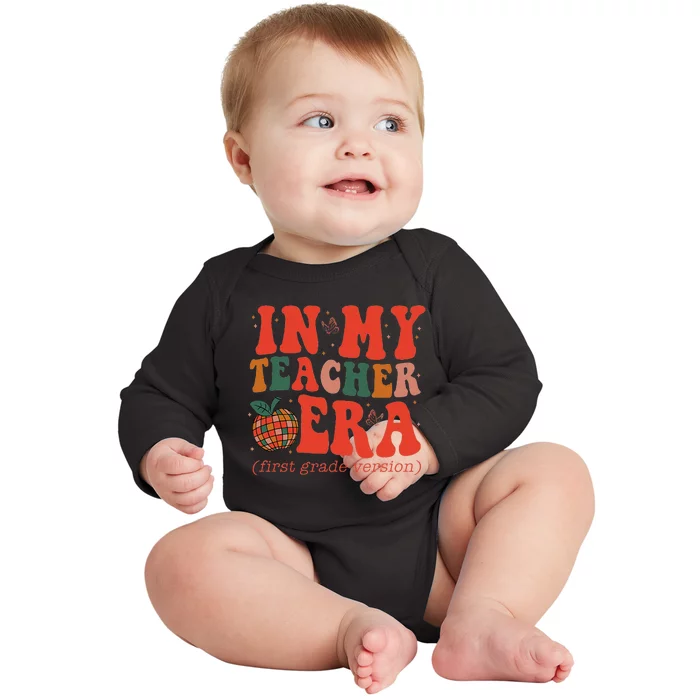 In My Teacher Teaching Era Retro Groovy 1st Grade Baby Long Sleeve Bodysuit