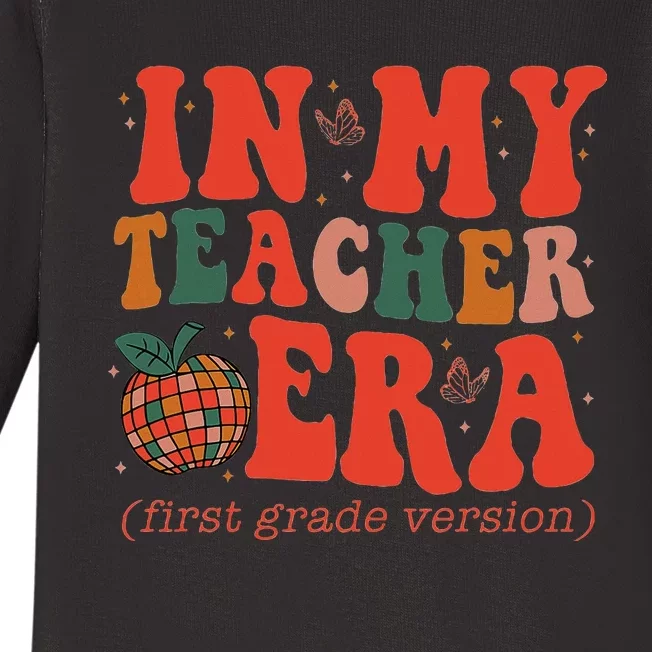 In My Teacher Teaching Era Retro Groovy 1st Grade Baby Long Sleeve Bodysuit