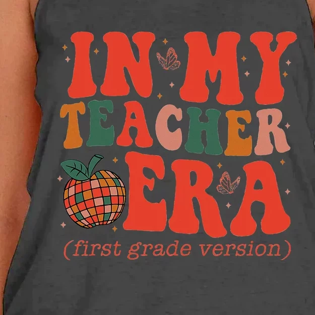 In My Teacher Teaching Era Retro Groovy 1st Grade Women's Knotted Racerback Tank