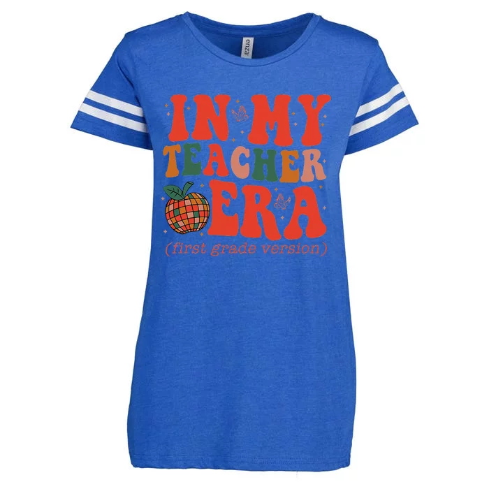 In My Teacher Teaching Era Retro Groovy 1st Grade Enza Ladies Jersey Football T-Shirt