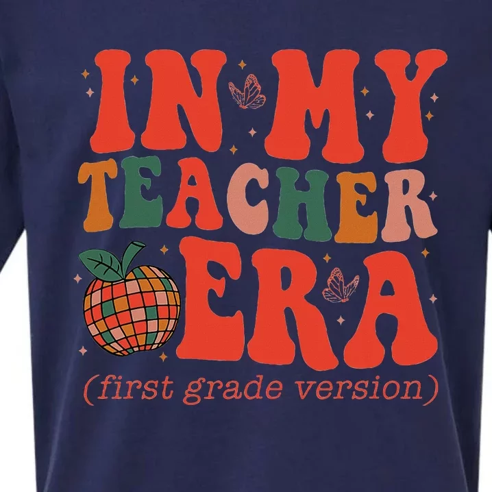 In My Teacher Teaching Era Retro Groovy 1st Grade Sueded Cloud Jersey T-Shirt