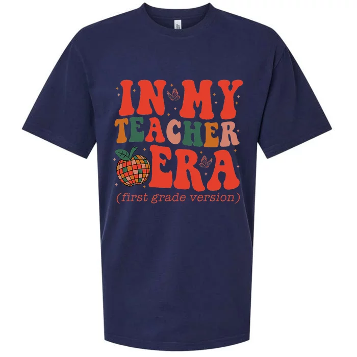 In My Teacher Teaching Era Retro Groovy 1st Grade Sueded Cloud Jersey T-Shirt