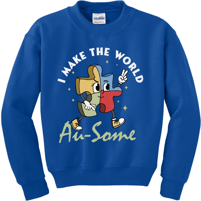 I Make The World Augiftsome Autism Awareness Month Puzzle Piece Gift Kids Sweatshirt