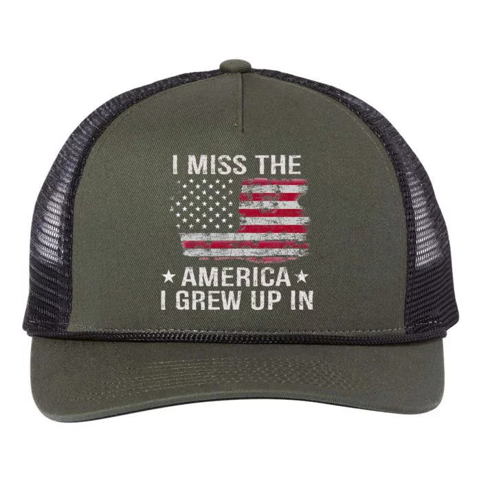 I Miss The America I Grew Up In Vintage American Usa Flag Retro Rope Trucker Hat Cap