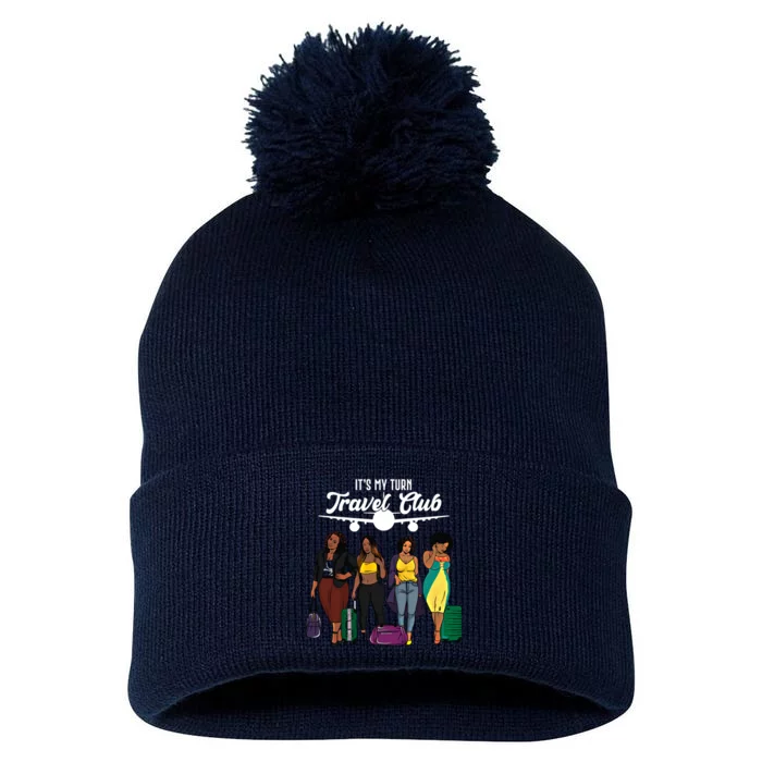 It's My Turn Travel Club Traveling Black African American Women Pom Pom 12in Knit Beanie