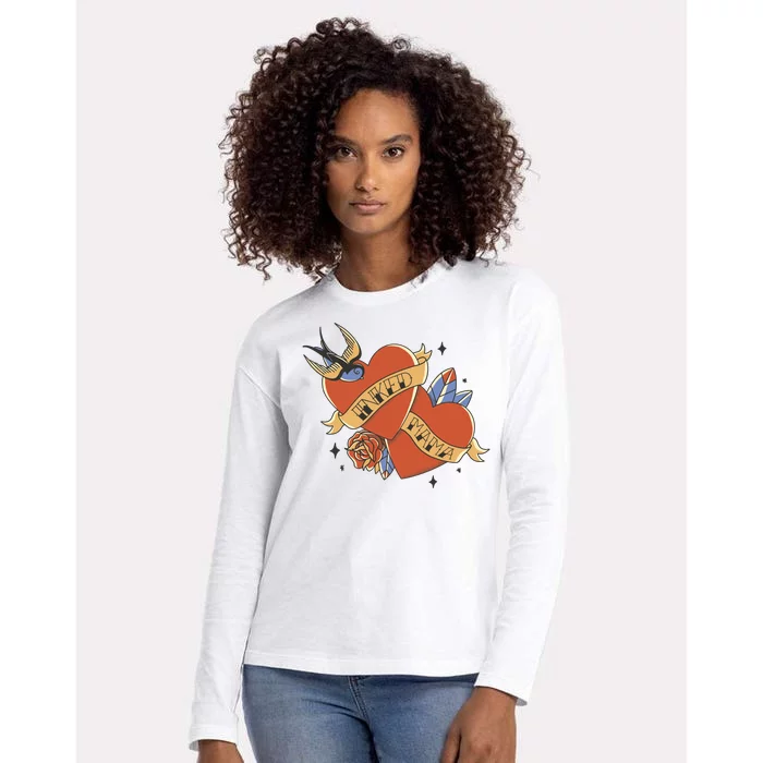 Inked Mama Tattoo Heart Womens Cotton Relaxed Long Sleeve T-Shirt