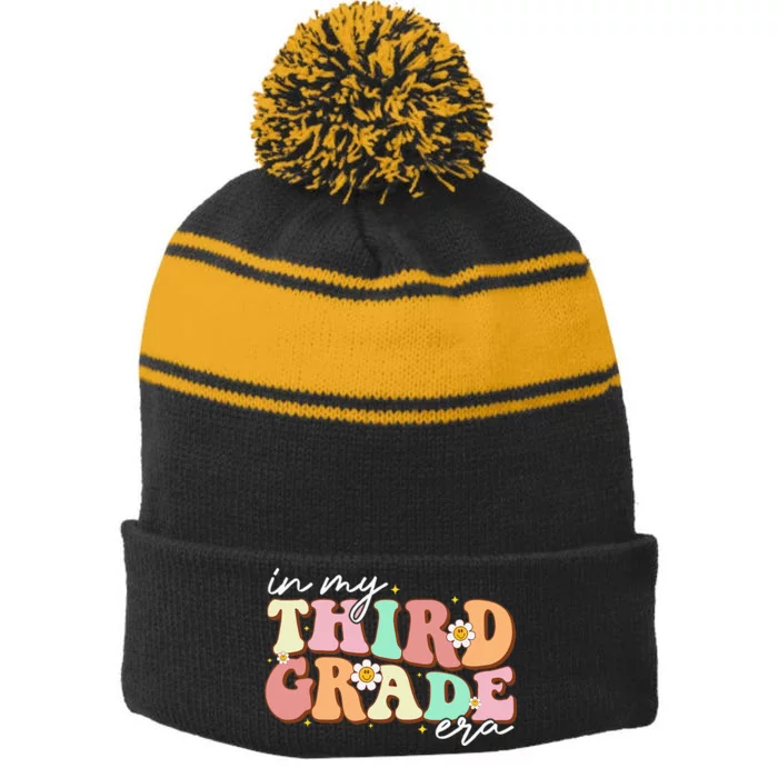 In My Third Grade Era Retro Back To School Teacher Student Stripe Pom Pom Beanie