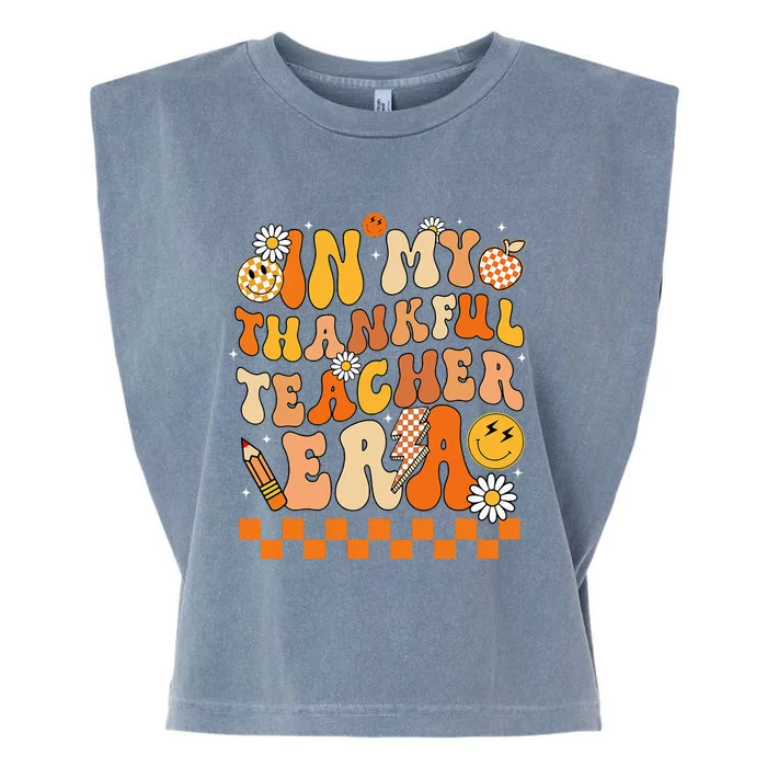 In My Thankful Teacher Era Funny Autumn Retro Teacher's Day Garment-Dyed Women's Muscle Tee