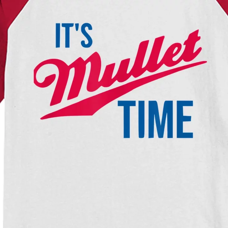 It's Mullet Time, Funny Redneck Mullet Kids Colorblock Raglan Jersey