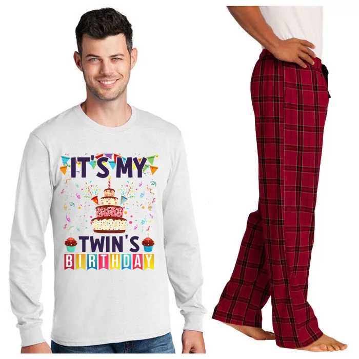 It's My twin's Birthday Cake Party Twins Matching Siblings Long Sleeve Pajama Set