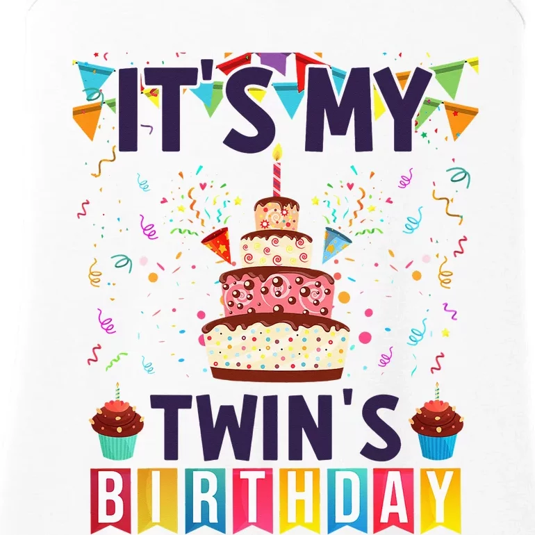 It's My twin's Birthday Cake Party Twins Matching Siblings Ladies Essential Tank