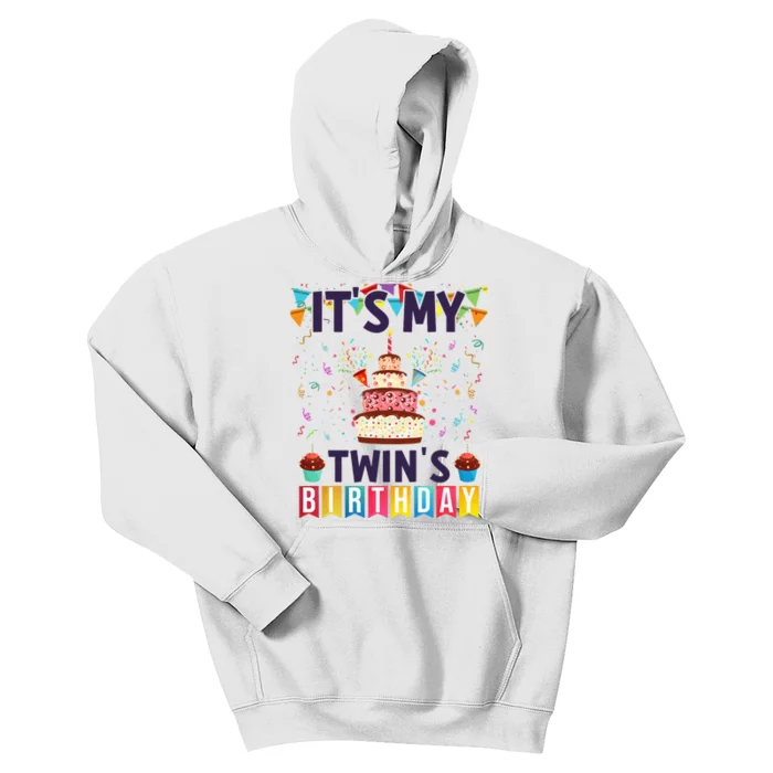 It's My twin's Birthday Cake Party Twins Matching Siblings Kids Hoodie