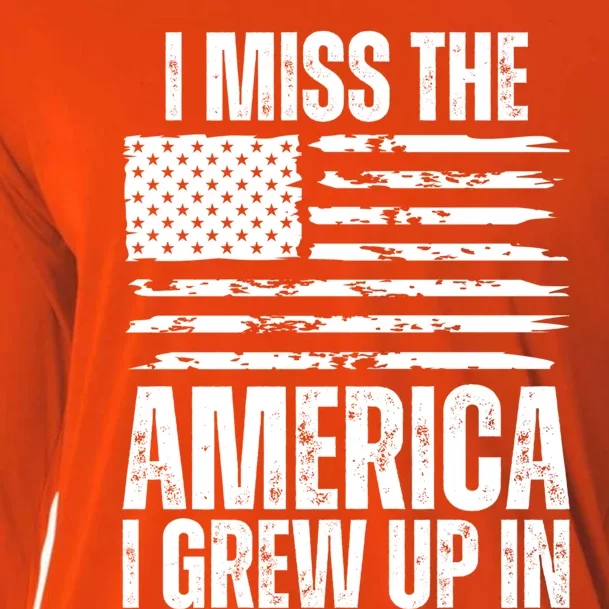 I Miss The America I Grew Up In Distressed American Flag Gift Cooling Performance Long Sleeve Crew