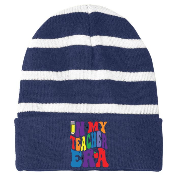 In My Teacher Era Favorite Teacher Gift Teacher’S Day Gift Custom School Teac Front & Back Striped Beanie with Solid Band