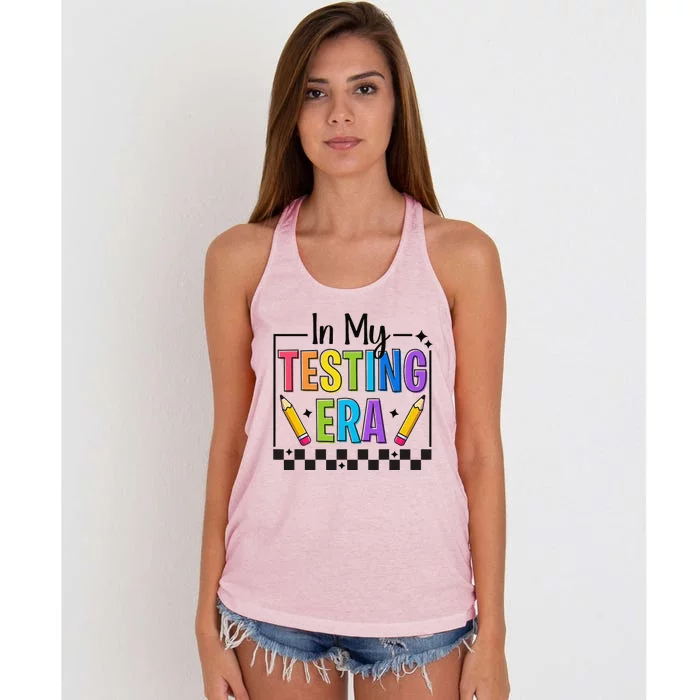 In My Testing Era Testing Day Teacher Funny Test Day Women's Knotted Racerback Tank