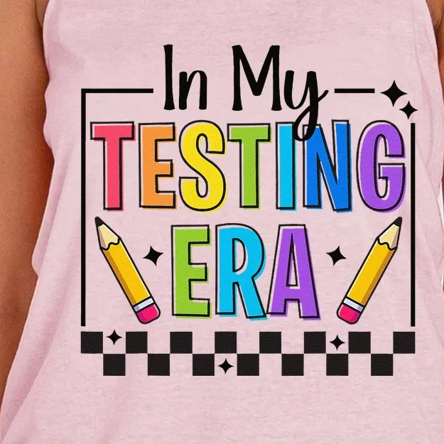 In My Testing Era Testing Day Teacher Funny Test Day Women's Knotted Racerback Tank